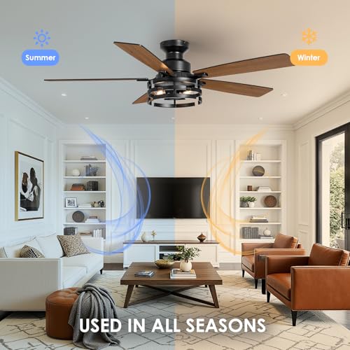 52 Inch Ceiling Fan with Light and Remote Control (Oil Black)