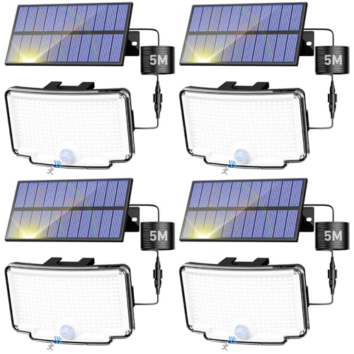 318 LED Solar Motion Lights Outdoor Waterproof with 16.4 FT Cable (4 Count)