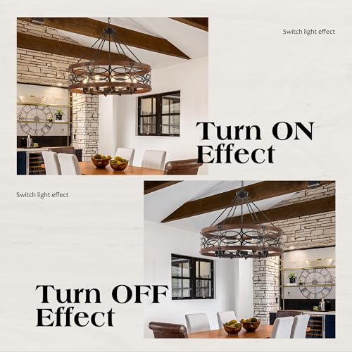 10 Light Farmhouse Drum Wood Pendant Light