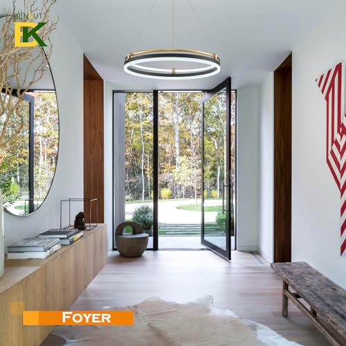 Modern LED Pendant Light D24in Black Gold Dimmable Circular LED Chandelier 1 Ring with Remote