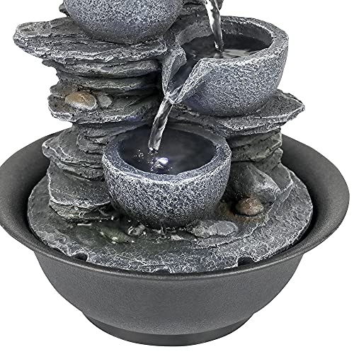 10.6inch Rock Indoor Water Fountain Zen Meditation Tabletop Fountain with LED Light for Home Office Bedroom