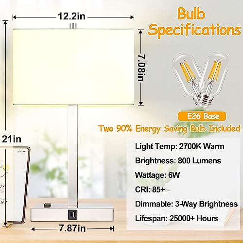 21" Touch Bedside lamps with 2 USB & AC Outlets