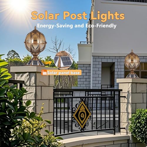 17.7 Inch Solar Powered Outdoor Pillar Lights with Amber Glass Post Lights