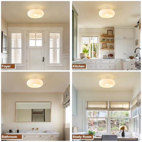 Mid Century Modern Cream White Semi Flush Ceiling Light 11.0 Inch