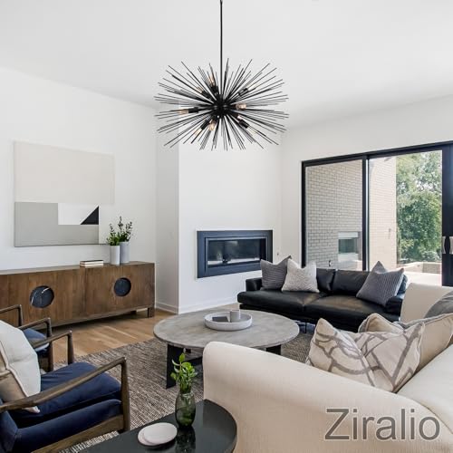 29in 9 Light Black Sputnik Chandelier Large Starburst Modern