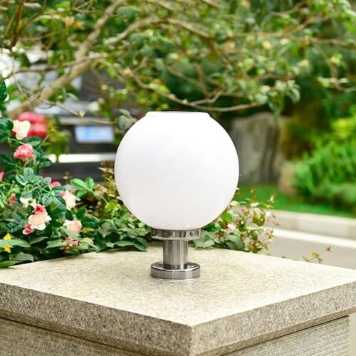 Waterproof Pillar Lamp Soalr Post Cap Lamp White Ball Shape Solar Pillar Lights with Remote Control Acrylic Waterproof Post Lamp Round Ball LED Column Head Light for F