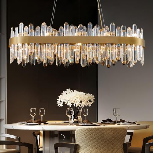 Gold Oval Crystal Chandelier L35.4 inch
