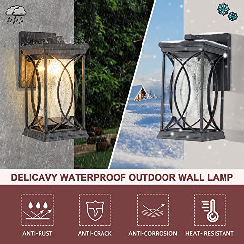 Dusk to Dawn Modern Outdoor Coach Lantern Exterior Light Fixtures Black Aluminum with Crack