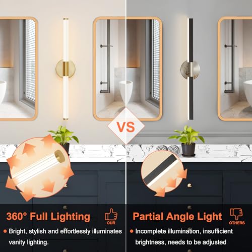 Gold Wall Sconces Set of Two Hardwired LED Vanity Light 23" (2 Count)