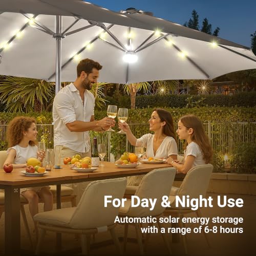 15 Ft Umbrella Outdoor Patio Solar Lights With Base