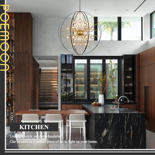 43.2" 18 Light Black Gold Sputnik Chandelier with Smoke Glass Shade