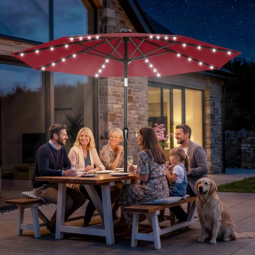 9FT Patio Umbrella with Solar Lights
