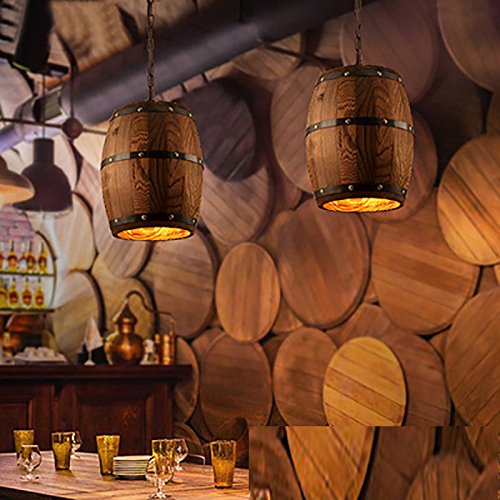 Antique Wood Wine Barrel Pendant Light