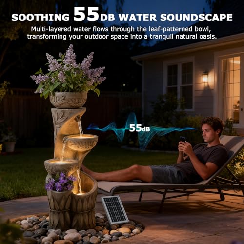 4 Tiered Solar Water Fountain Outdoor Garden Waterfall Fountains