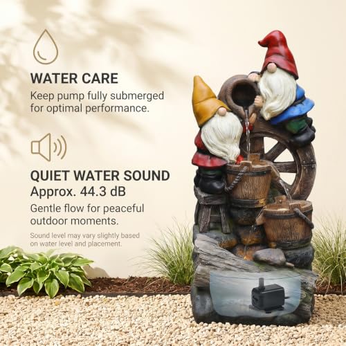 27H Gnome Outdoor Water Fountain with 3