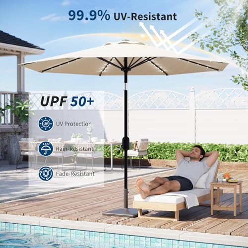 9FT Solar LED Patio Umbrella with Tilt & Crank