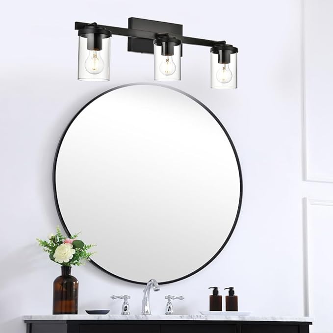 BONLICHT Industrial Vintage Indoor Wall Mount Spotlight 3 Light Modern Semi Flush Mount Ceiling Light Black Adjustable Track Lighting Kit Rustic Bathroom Vanity Light Fixture with Clear Glass Shade - Aura Lighting
