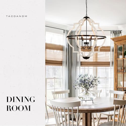 8 Light White Wood Farmhouse Chandelier for Dining Room