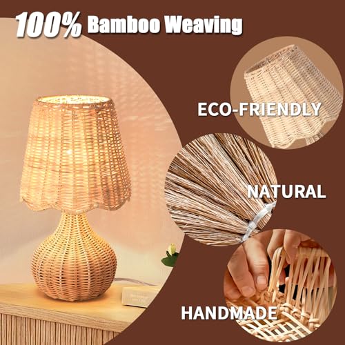 Rattan Small Bedside Table Lamp for Bedroom