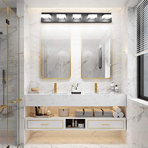 Modern Black Bathroom Lighting Fixtures 5 Lights Adjustable Acrylic Vanity Lights Fixtures Modern LED Matte Black Bathroom Vanity Lights Over Mirror