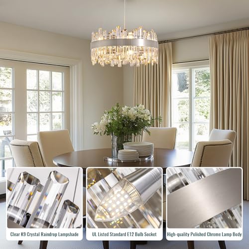 12 Light Modern Crystal Chandelier Ceiling Light Chrome D19.7''