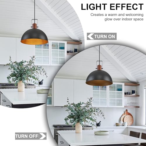 16 Inch Black Pendant Lights Hammered Matte Pendant Lights for Kitchen Island Industrial Farmhouse Adjustable Height Dome Hanging Light Fixtures for Barn (2 Count)