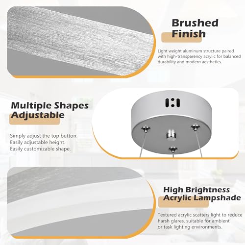 12" Nickel Led Ring Chandelier Ring Modern Led Chandelier Modern Pendant Lights Adjustable Height Light Contemporary Light Fixture for Kitchen Island Bedroom Dining Room Living Room