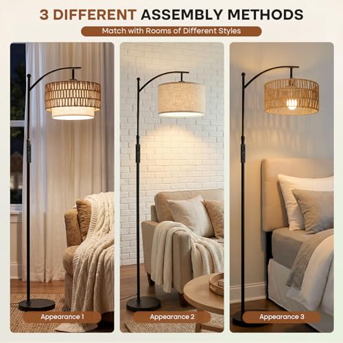 Arc Floor Lamp for Living Room with Remote (Black RC)