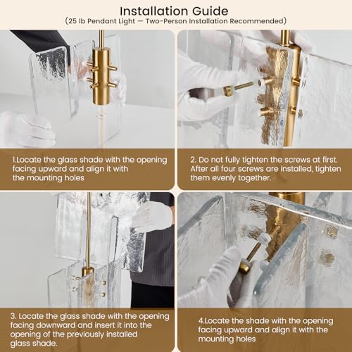 Modern Large 12 in Brass Water Ripple Glass Kitchen Island Pendant Light Fixtures
