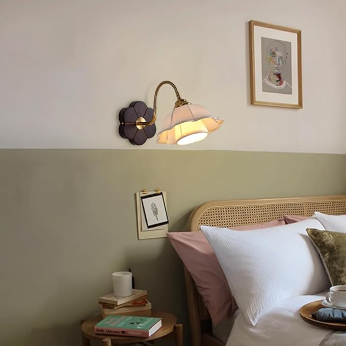 French Art Wall Light Fixture Nordic Walnut Wood Wall Sconce with White Double Layer Fabric Shade, Wabi Sabi Japanese Style Home Deco Lighting Fixture Gold Retro Indoor Hardwired Sconces
