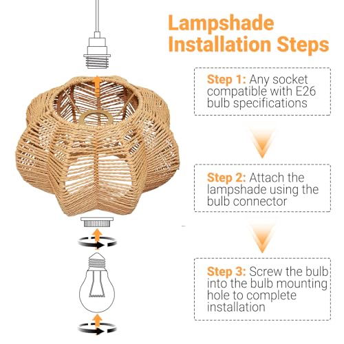 Hanging Light Rattan Lamp Shade Boho Lampshades for Rattan Pendant Lights Ceiling Light Table Lamps Floor Hanging Lights Plug in Pendant Light Wall Sconce