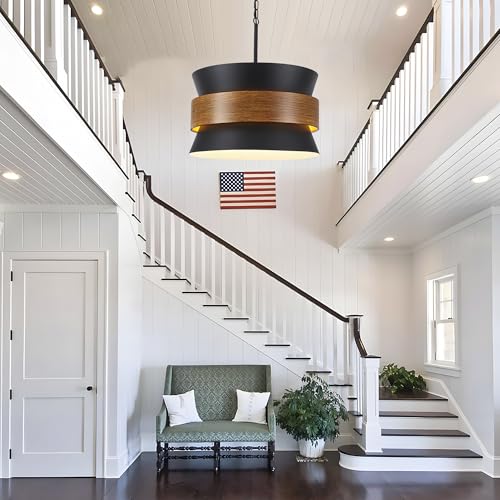 5 Light Black Chandelier 19.68" Drum Farmhouse Chandelier for Dining Room