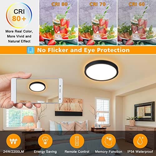 Dimmable LED Flush Mount Ceiling Light with Remote Control