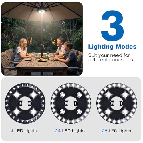 Patio Umbrella Light 3 Brightness Modes Cordless
