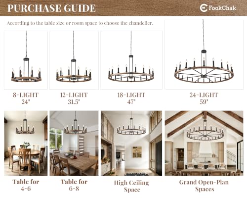 Farmhouse Oak Wood Wagon Wheel Chandelier 8 Light Round Wood Light Fixture