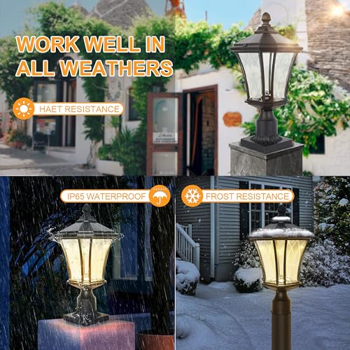 Solar Post Lights Dusk to Dawn Outdoor Solar Lamps with Pier Mount Base