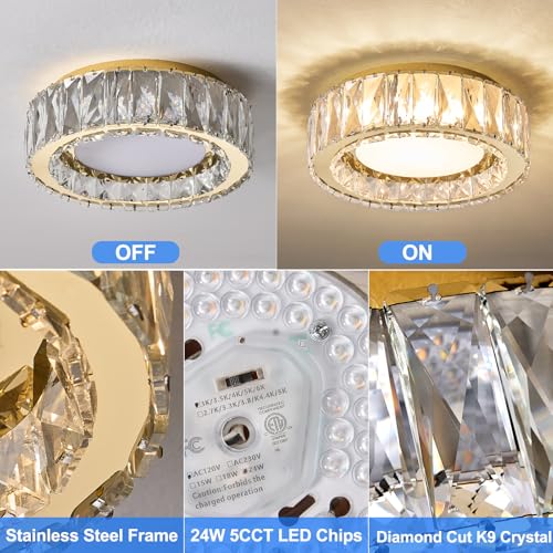 11 Inch Dimmable Luxury Crystal LED Flush Mount Ceiling Light