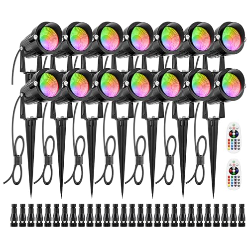 12W RGB Low Voltage Landscape Lighting Remote Control Color Changing Landscape Lights (14 Count)