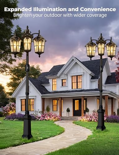 3 Head Motion Sensor Outdoor Post Lights Dusk to Dawn Pole Lights