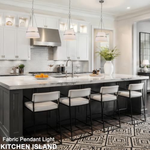 11.4" Brushed Nickel Drum Pendant Lights Kitchen Island White Fabric Shade
