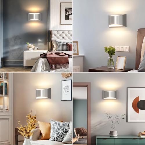 4 Pack Nickel Modern LED Wall Sconce Hardwired Indoor Wall Lights Up and Down Wall Mount Light for Living Room Bedroom Hallway Corridor Conservatory Warm White 3000K (4 Count)