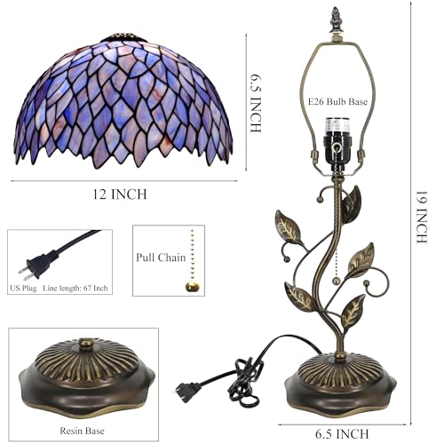 Tiffany Lamp Stained Glass Table Bedside Reading Light W12H19 inch