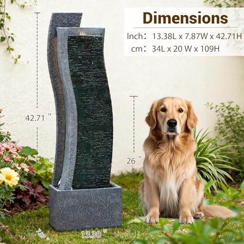 43H Modern Outdoor Water Fountain with LED Light for Garden Decor