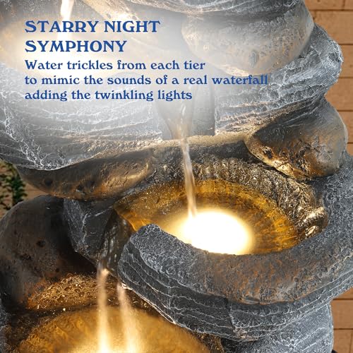 5 Tiers Cascading Rock Water Fountain Outdoor