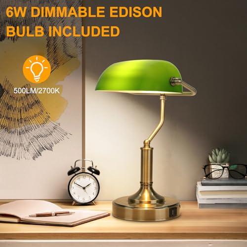 Bankers Lamp Green Desk Lamp with Touch Control Switch