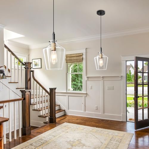 Glass Pendant Lighting for Kitchen Island 2 Pack Black Gold Clear 8 Inch (2 Count)