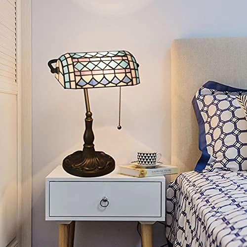 Tiffany Style Bankers Table Lamp Stained Glass Piano Desk Lamp Vintage Bedroom Bedside Lamp for Study