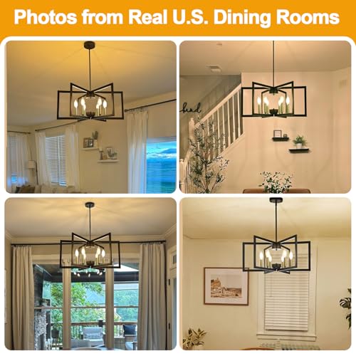 25" 61" Height Adjustable Modern Black and Gold Chandelier for Dining Room