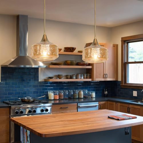 Gold Pendant Lights Kitchen Island Amber Glass Pendant Light for Island