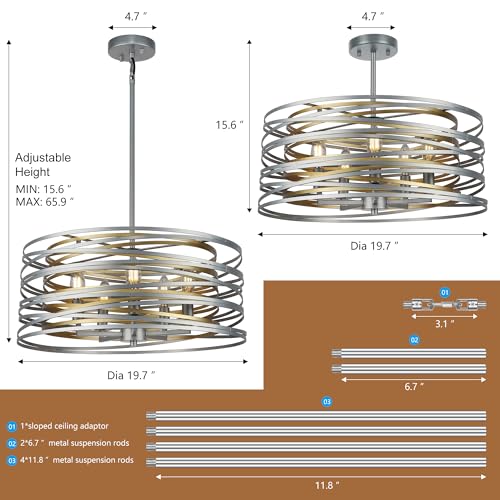 19.7'' Double Round Metal Chandelier